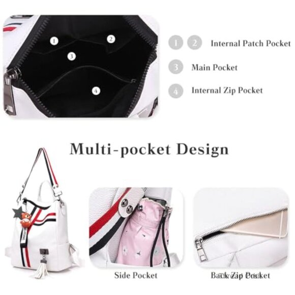Faux Leather Travel Backpack with Luggage Strap, Adjustable Straps, Multiple main image 3